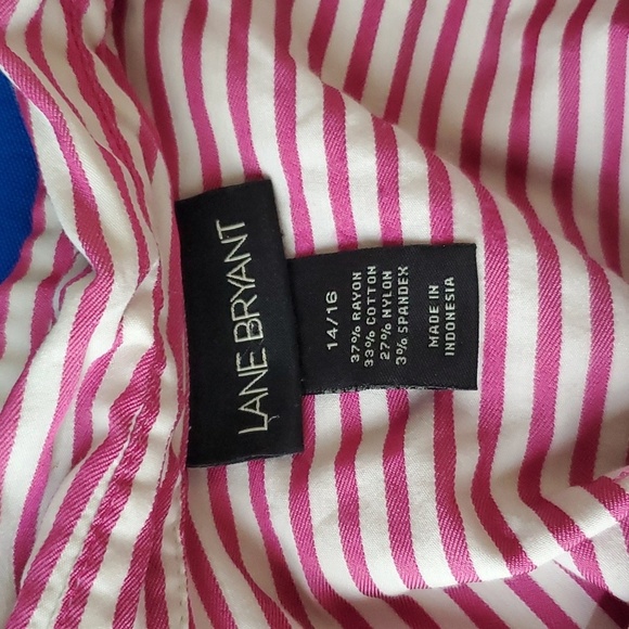 Lane Bryant 1X Striped Waist Tie Button Puff Sleeve Retro Y2K top - Picture 6 of 8